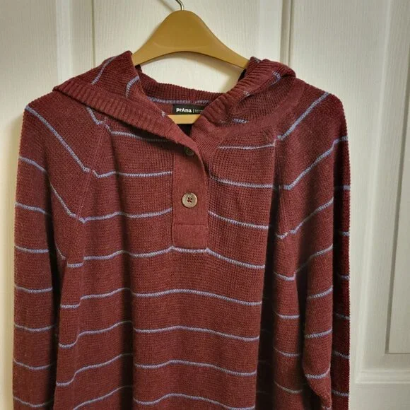 Prana Women's Milani Striped Tunic Hoodie Maroon Stripe Size Medium NWT - Picture 2 of 10